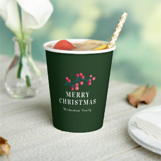Vasos De Papel Feliz Navidad Verde Personalizada Familia