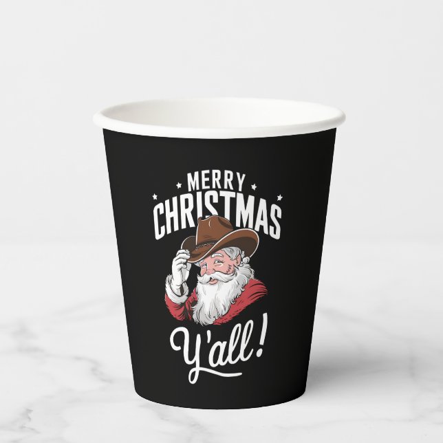 Vasos De Papel Feliz Navidad Y'all Country Cowboy Santa Claus (Anverso)