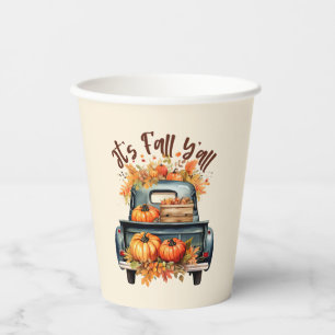 Vasos De Papel Feliz otoño - Camión rústico con calabazas