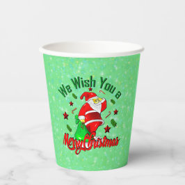 Vasos De Papel Feliz Papá Noel de Navidad con Caña de Piedras Neg