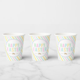 Vasos De Papel Feliz Pascua Bunny Pastel Stripe