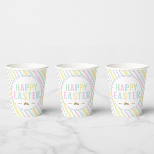 Vasos De Papel Feliz Pascua Bunny Pastel Stripe (Multi)