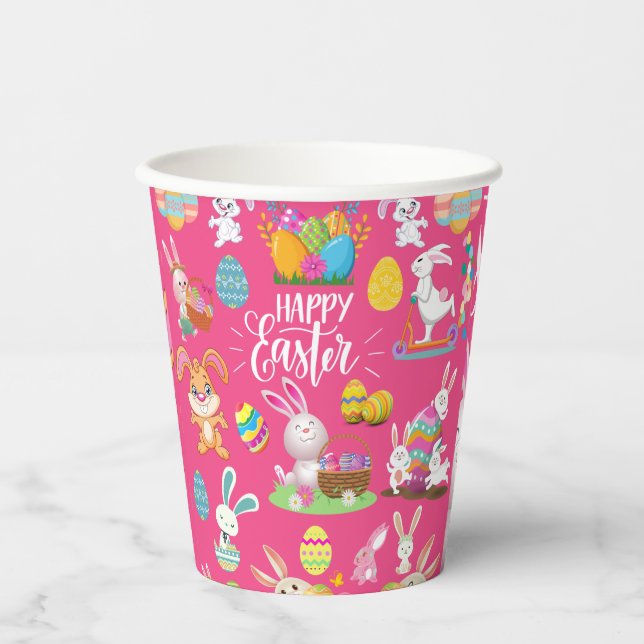 Vasos De Papel Feliz Pascua, Divertidos Deseos De Los Conejitos Y (Anverso)
