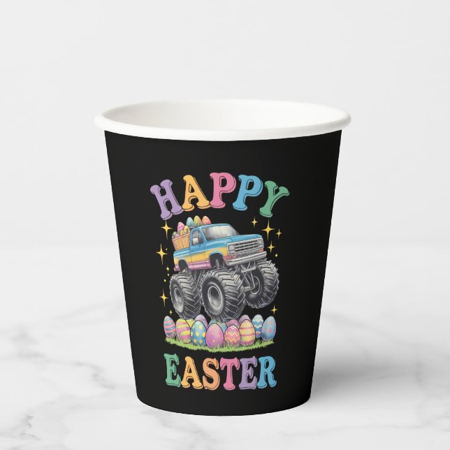 Vasos De Papel Feliz Pascua Graciosa Monstruo Camión Huevos de Ru (Anverso)
