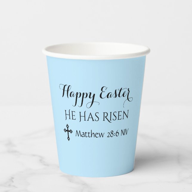Vasos De Papel Feliz Pascua, ha subido la Biblia contra el azul c (Reverso )