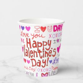 Vasos De Papel Feliz Patrón de Doodles de San Valentín