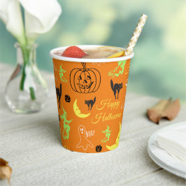 Vasos De Papel Feliz patrón de Halloween naranja