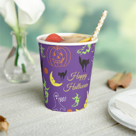 Vasos De Papel Feliz patrón de Halloween púrpura
