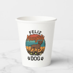 Vasos De Papel Feliz Perro Travieso Marrón Huellas de Pata de Sol