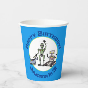 Vasos De Papel Feliz personalizado de trío de robots lindos