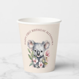 Vasos De Papel Feliz primer cumpleaños a la acuarela Koala