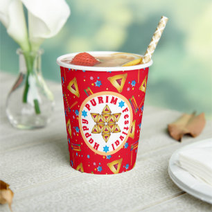 Vasos De Papel ¡Feliz Purim! colorido patrón taza de papel