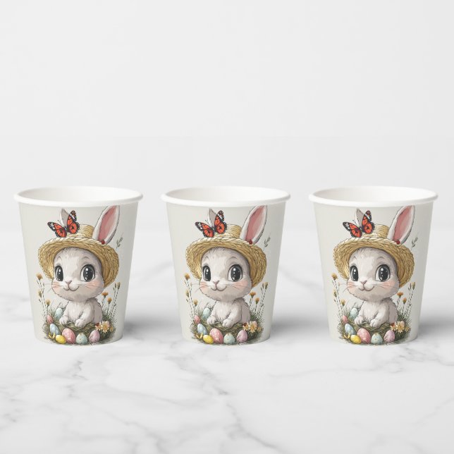Vasos De Papel Feliz Rabbit de Pascua Huevos mariposas de maripos (Multi)