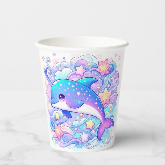 Vasos De Papel Feliz y caprichoso delfín Baby Shower (Anverso)