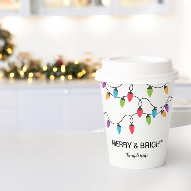 Vasos De Papel Festive Christmas String Lights Personalized (Festive Christmas String Lights Personalized Paper Cups)