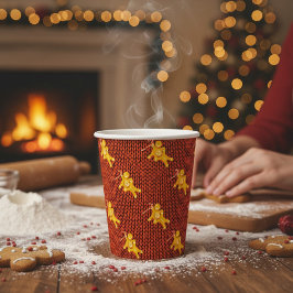 Vasos De Papel Festive Gingerbread Man & Knit Pattern Christmas