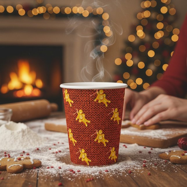 Vasos De Papel Festive Gingerbread Man & Knit Pattern Christmas (Subido por el creador)