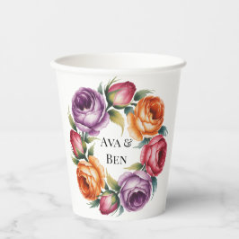 Vasos De Papel Festive Purple Orange and Red Roses Wedding