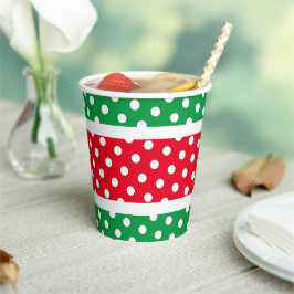 Vasos De Papel Festividad Brillante Verde Rojo Polka Blanco Dots 