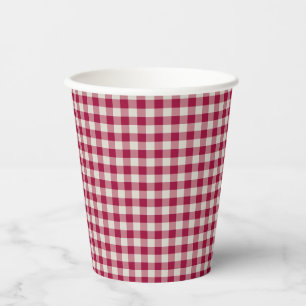 Vasos De Papel Festividad Cranberry Red Gingham Plaid Rustic Holi