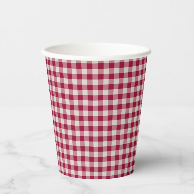 Vasos De Papel Festividad Cranberry Red Gingham Plaid Rustic Holi (Anverso)