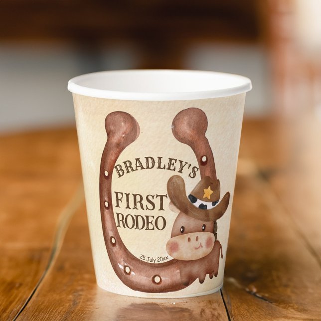 Vasos De Papel Festividad de cumpleaños de Cowboy, caballo de beb (Cowboy birthday party baby horse in a hat custom paper cups)