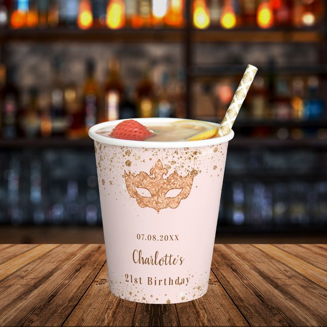 Vasos De Papel Festividad de cumpleaños de rosa de Masquerade (Subido por el creador)