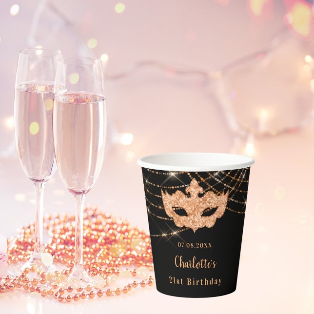 Vasos De Papel Festividad de cumpleaños del purpurina de oro negr (Subido por el creador)