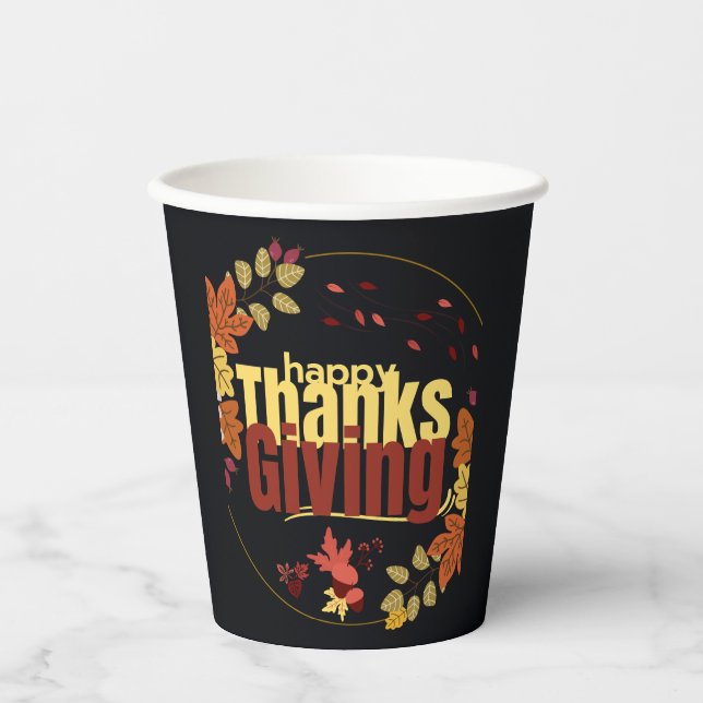 Vasos De Papel "Festividad de Otoño: Celebrar el Día de Acción de (Anverso)