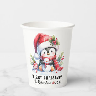 Vasos De Papel Festividad de penguín rojo blanco morado navidad