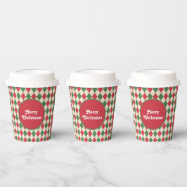 Vasos De Papel Festividad Retro Red Green Harlequin