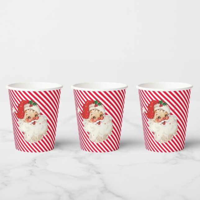 Vasos De Papel Festividad Stripe Red Retro Santa (Multi)