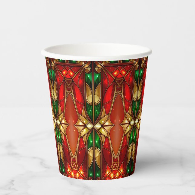 Vasos de papel festivos con vidrieras ornamentadas (Anverso)