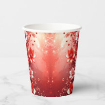 Vasos de Papel Festivos Florales Rojos