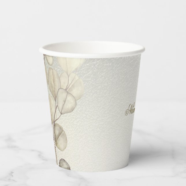 Vasos De Papel Fiesta acuarela Eucalipto Dorado Foliage Brillante (Anverso)