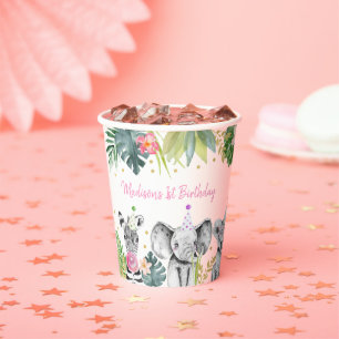 Vasos De Papel Fiesta Animal Oro Rosa Safari Tropical Cumpleaños