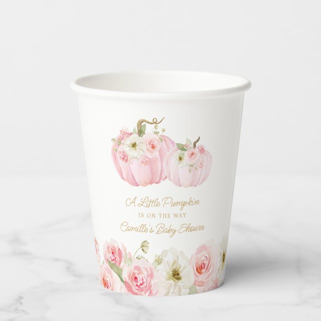 Vasos De Papel Fiesta Baby Shower de Calabaza Rosa Caída (Reverso )