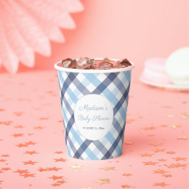 Vasos De Papel Fiesta Baby Shower Preppy Blue And White Plaid