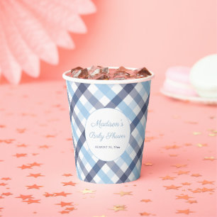 Vasos De Papel Fiesta Baby Shower Preppy Blue And White Plaid