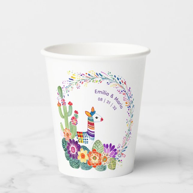 Vasos De Papel FIESTA Cacti Folkart Flores Personalizado (Anverso)