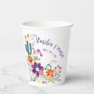 Vasos De Papel FIESTA Cacti Folkart Flores Personalizado