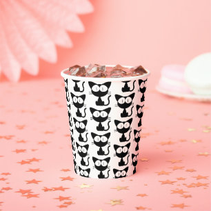 Vasos De Papel Fiesta con Patrón de Gato Negro Adorable