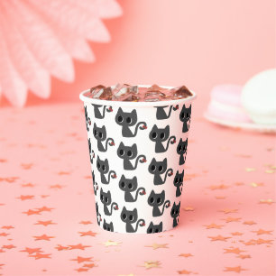 Vasos De Papel Fiesta con Patrón de Gato Negro Adorable