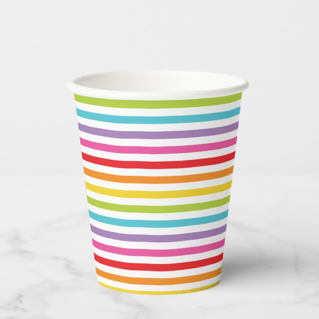 Vasos De Papel Fiesta con rayas de arcoiris taza de papel (Anverso)