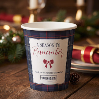 Vasos De Papel Fiesta Corporativa de Navidad en Cuadros Navy