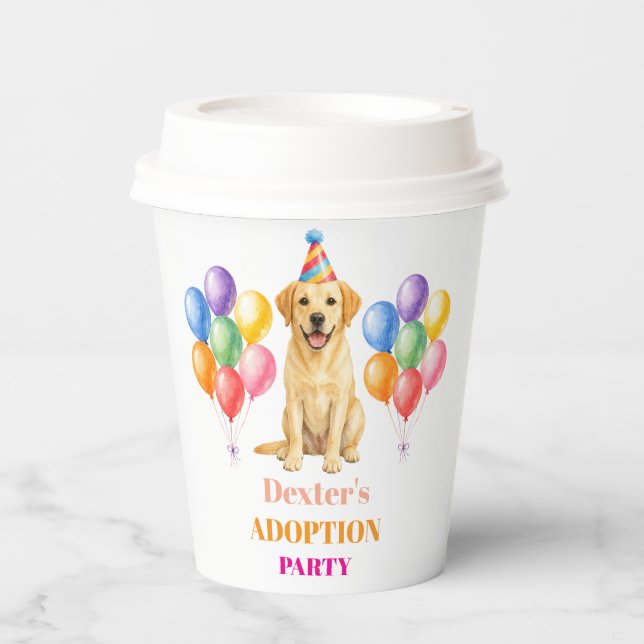 Vasos De Papel Fiesta de adopción Día de sorpresa Labrador Perro  (Anverso)