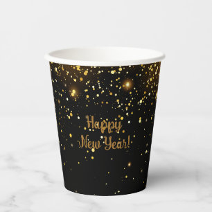 Vasos De Papel Fiesta de Año Nuevo Purpurina negro y oro