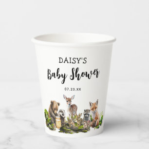 Vasos De Papel Fiesta de Baby Shower Animales del Bosque Rústico