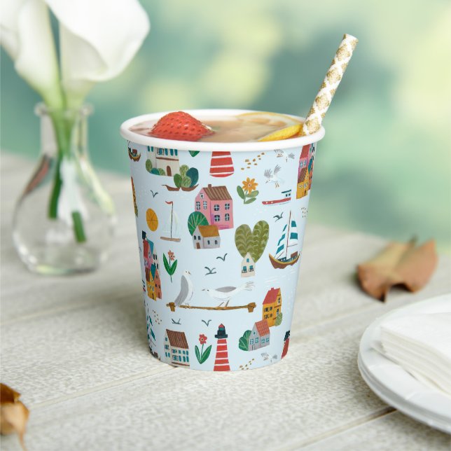 Vasos De Papel Fiesta de Baby Shower azul costero (in situ)