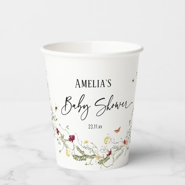 Vasos De Papel Fiesta de Baby Shower Cute Wildflowers (Izquierda)